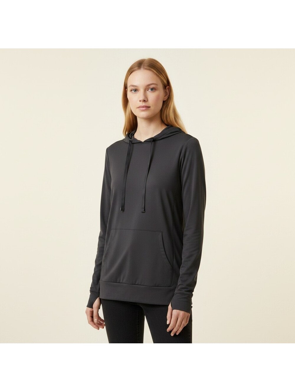 Marika Hoodie Women L Large Black Hooded Long Sleeve Pockets Pullover Casual